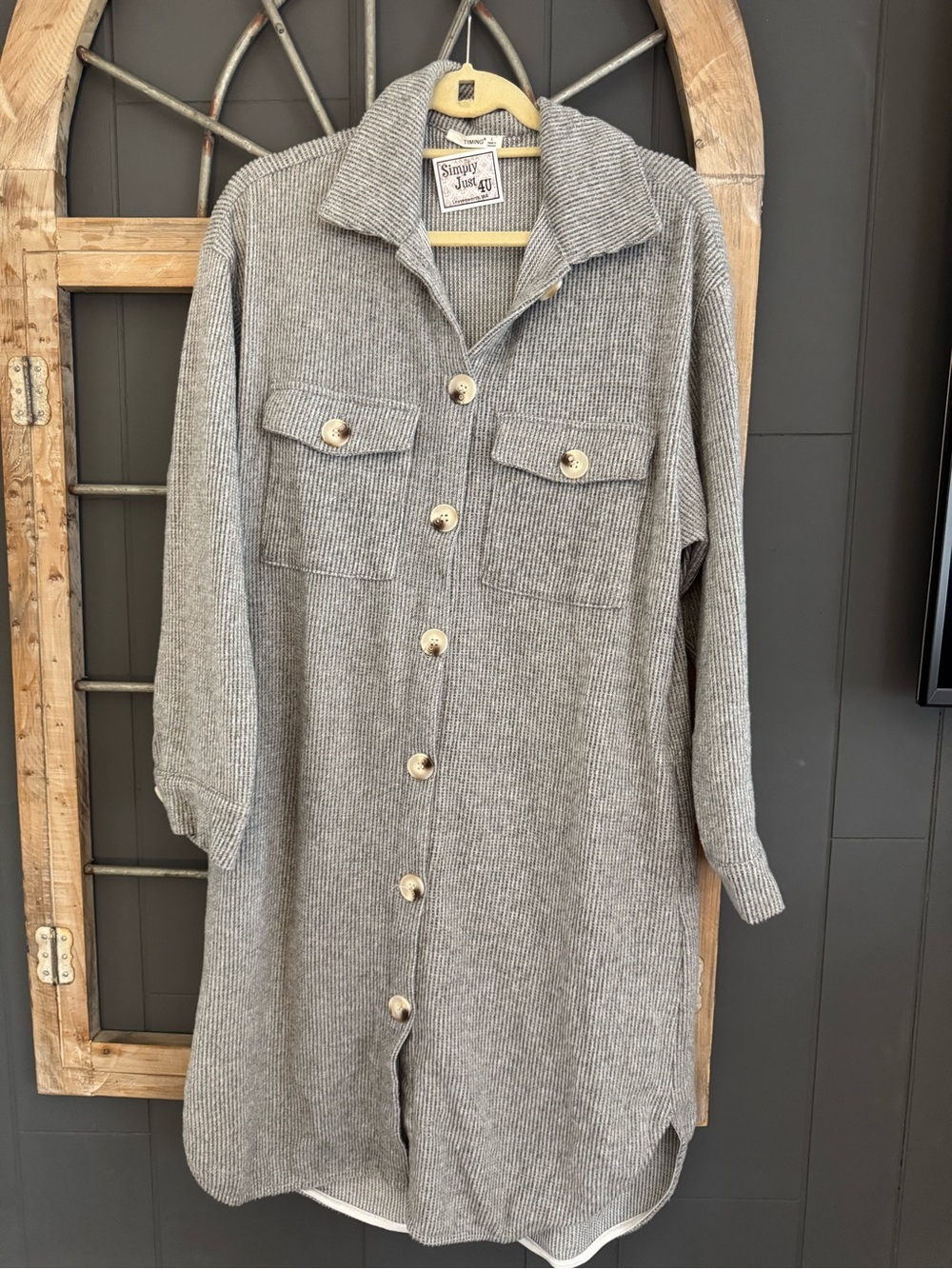 Timing Gray Ribbed Button-Front Trench Coat